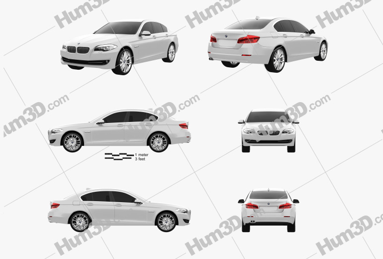 BMW 5 series sedan 2013 Blueprint Template