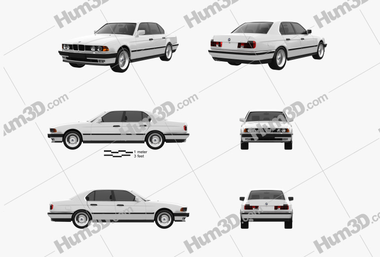 BMW 7 Series (E32) 1994 Blueprint Template