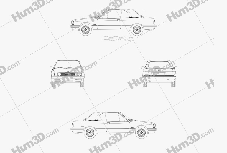 BMW 3 Series 敞篷车 (E30) 1990 蓝图