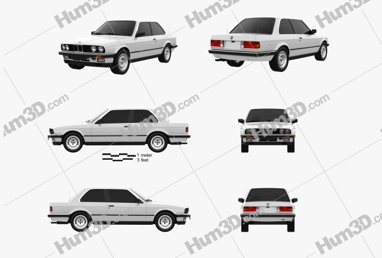 BMW 3 Series coupe (E30) 1991 Blueprint Template