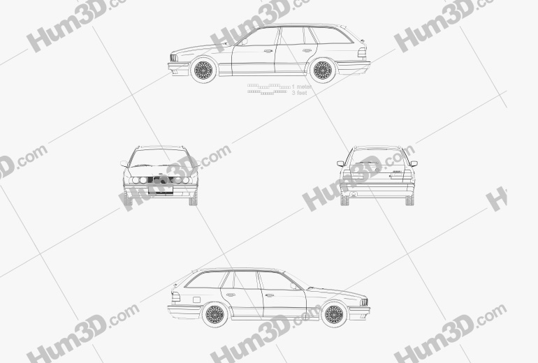 BMW 5 Series touring (E34) 1993 Blaupause