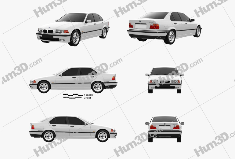 BMW 3 Series (E36) sedan 2000 Blueprint Template