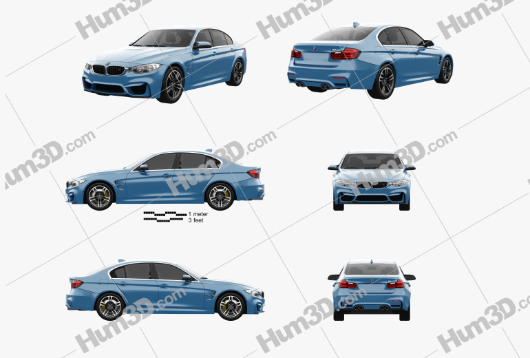 BMW M3 (F80) sedan 2017 Blueprint Template