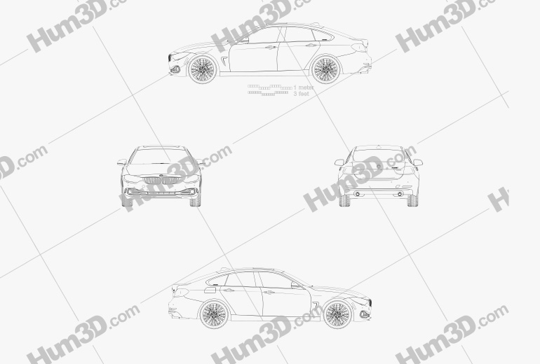 BMW 4 Series (F36) GranCoupe LuxuryLine US-spec 2014 테크니컬 드로잉