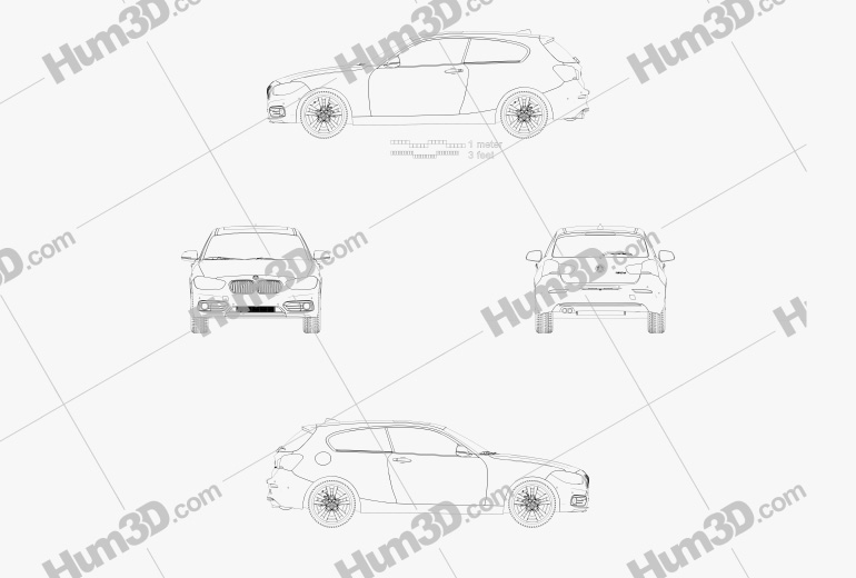 BMW 1 Series (F21) 3 porte Urban Line 2015 Disegno Tecnico