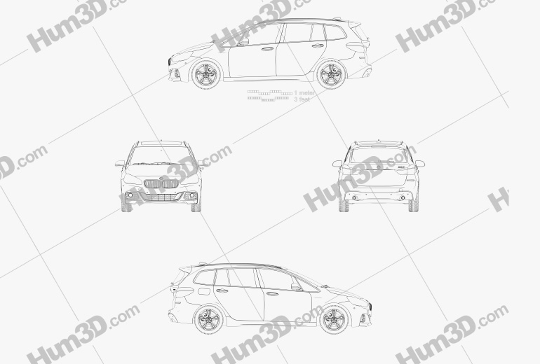 BMW 2 Series Gran Tourer (F46) M Sport Package 2018 도면