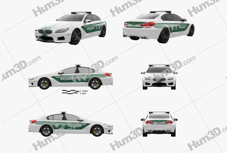 BMW 6 Series M6 (F13) GranCoupe Police Dubai 2017 Blueprint Template