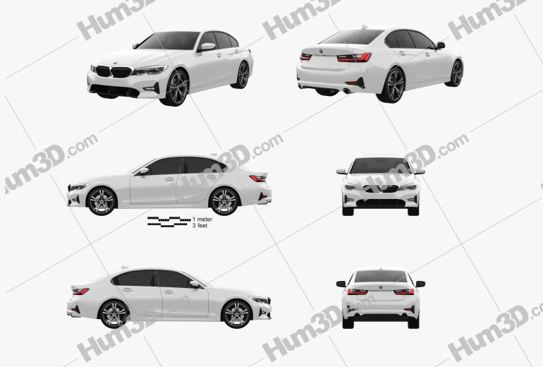 BMW 3 Series (G20) Sport Line sedan 2021 Blueprint Template