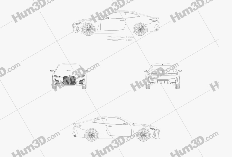 BMW 4 Series 컨셉트 카 2019 테크니컬 드로잉