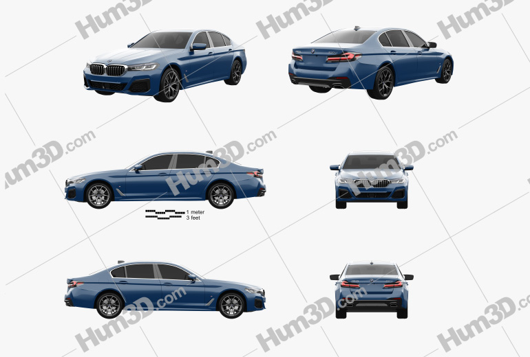 BMW 5 Series L M-sport sedan 2022 Blueprint Template