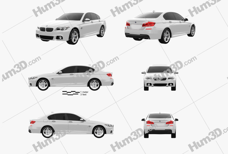 BMW 5 Series M-sport package sedan 2014 Blueprint Template
