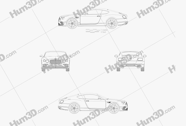 Bentley Continental GT Speed 2015 Disegno Tecnico