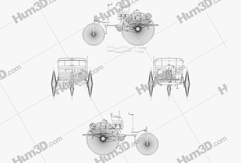 Benz Patent-Motorwagen 1885 設計図