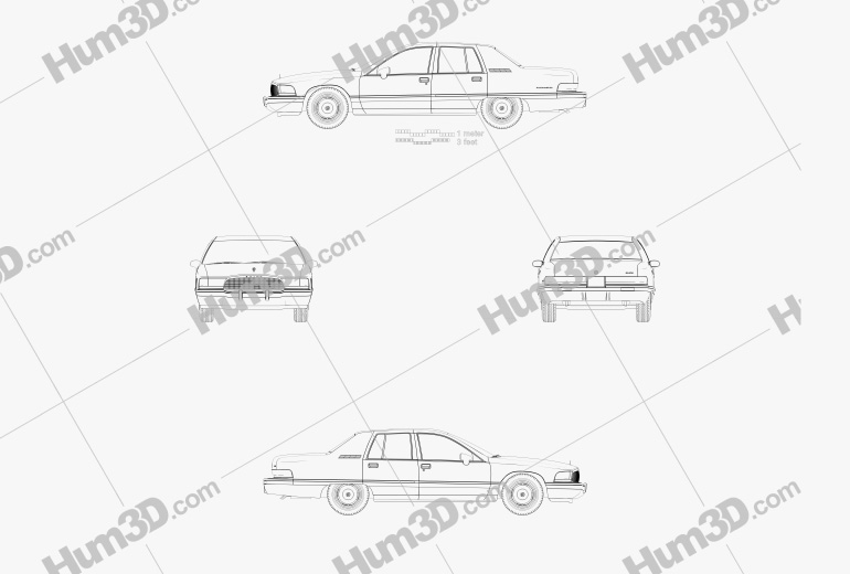 Buick Roadmaster Berlina 1991 Disegno Tecnico