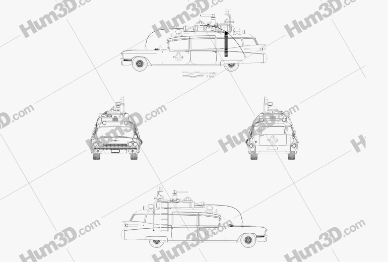 Cadillac Miller-Meteor Ghostbusters Ectomobile Blueprint