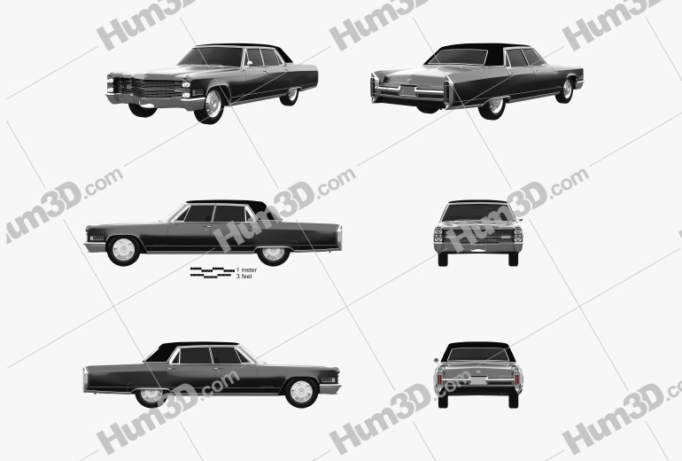 Cadillac Fleetwood Sixty Special Brougham 1966 Blueprint Template