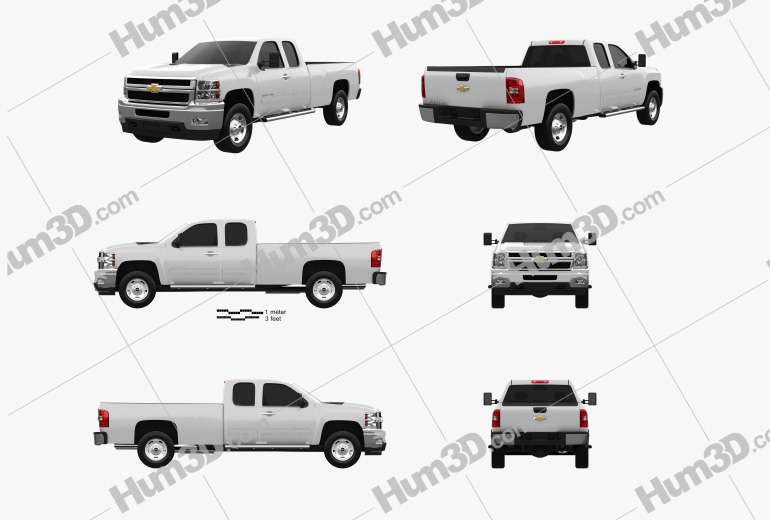 Chevrolet Silverado HD Extended Cab Long bed 2022 Blueprint Template