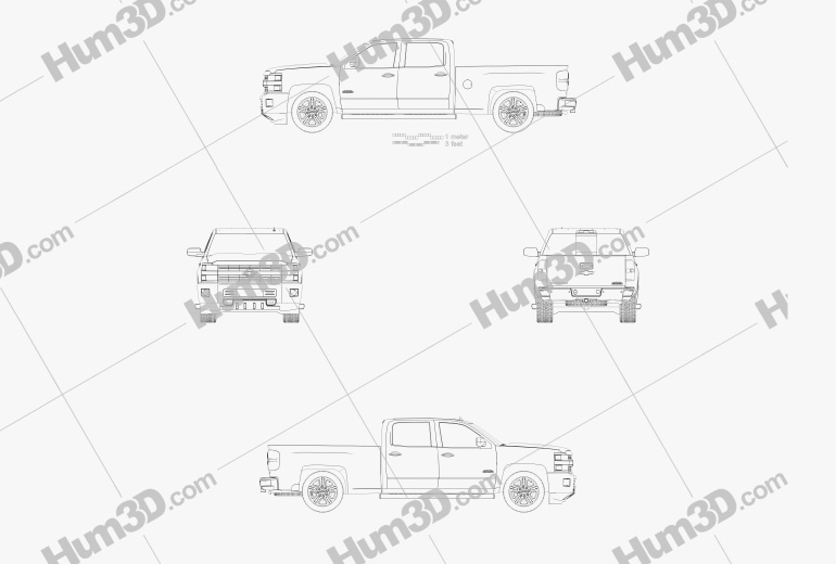Chevrolet Silverado 2500HD Crew Cab Long Box High Country 2017 도면