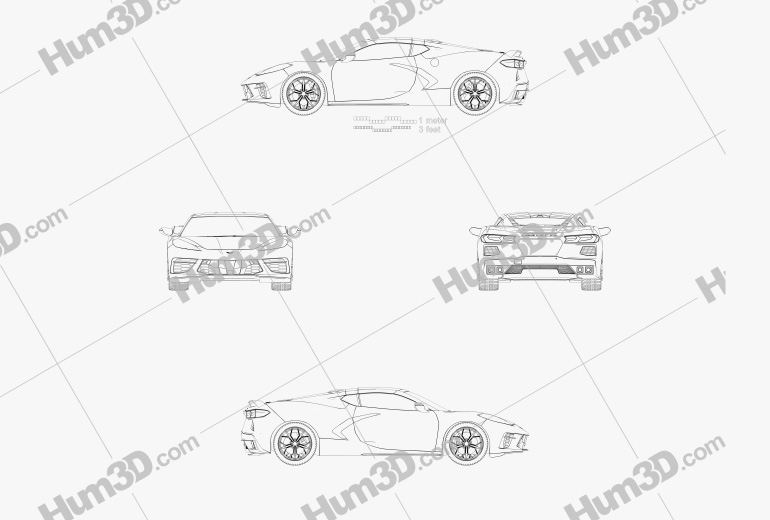 Chevrolet Corvette Stingray 2020 Disegno Tecnico