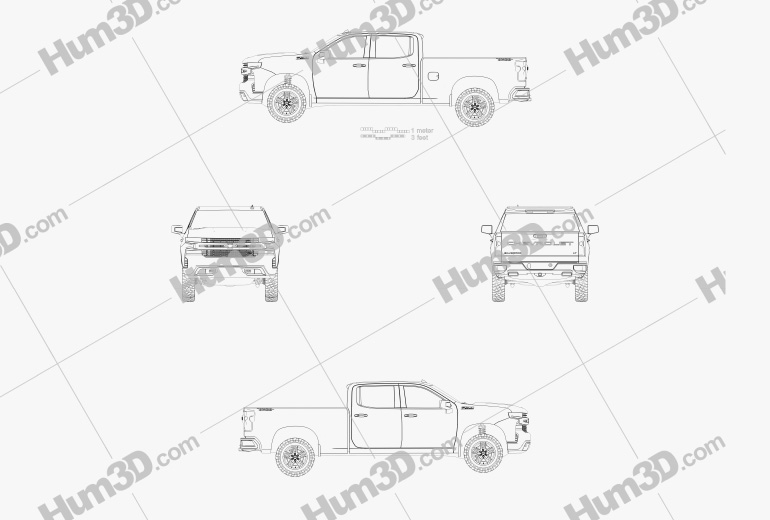 Chevrolet Silverado Crew Cab Standard bed LT Z71 Trailboss 2021 Чертеж