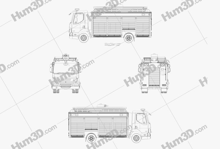 DAF LF Fire Truck 2014 Blueprint