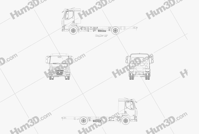 DAF LF Chassis Truck 2016 Blueprint