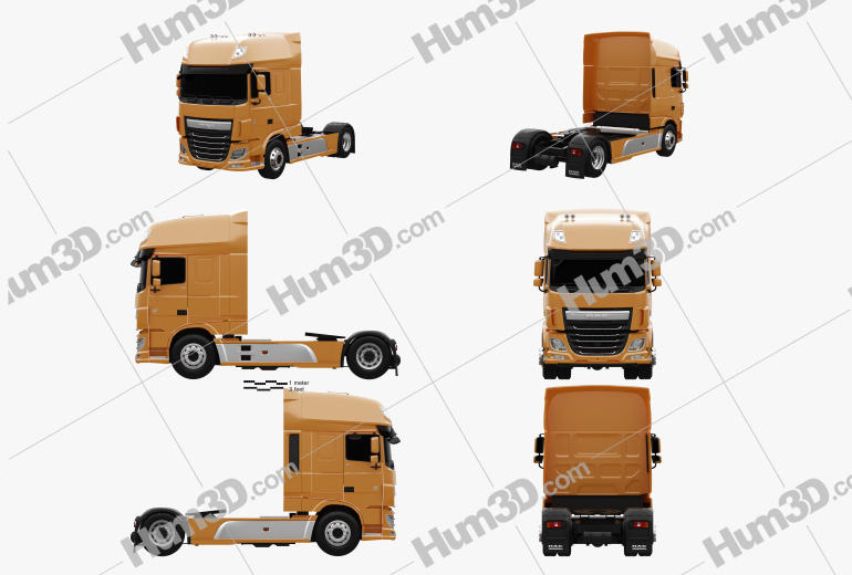 DAF XF Tractor Truck 2016 Blueprint Template