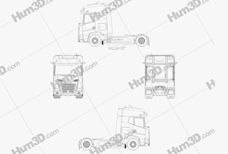 DAF XG Plus FTG Tractor Truck 2-axle 2022 Blueprint