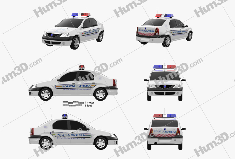 Dacia Logan Police Romania sedan 2012 Blueprint Template