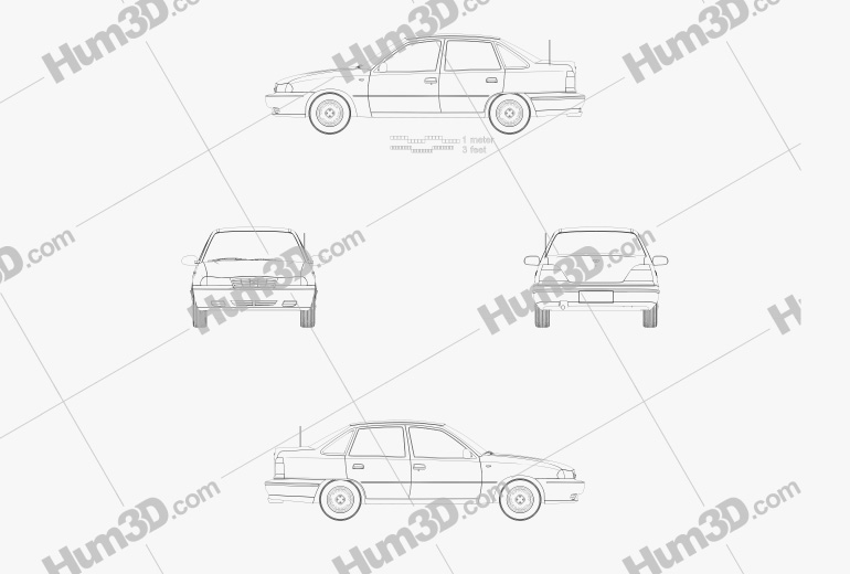Daewoo LeMans (Nexia, Cielo, Racer) sedan 1999 Blueprint