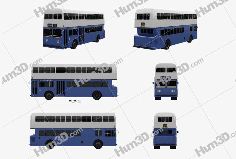 Daimler Fleetline CRG6 Double-Decker Bus 1965 Blueprint Template