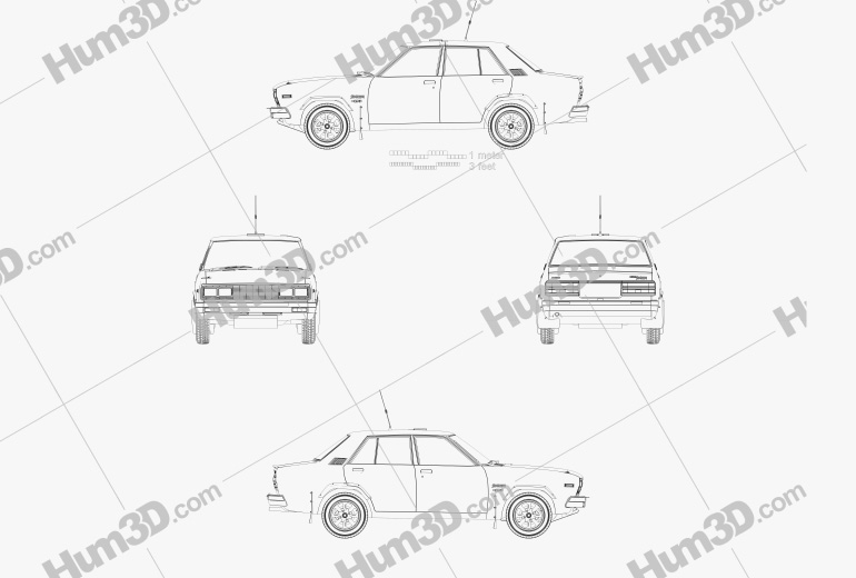 Datsun Stanza 4-Türer Rennwagen sedan 1977 Blueprint