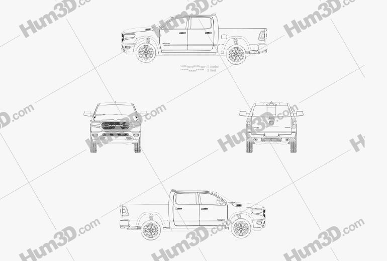 Dodge Ram 1500 Crew Cab Limited 5-foot 7-inch Box 2019 Чертеж
