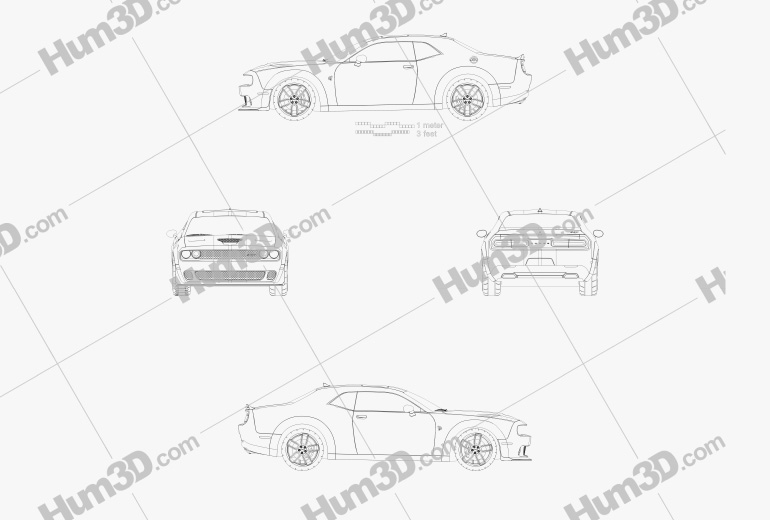 Dodge Challenger SRT Hellcat Wide Body 2020 Blueprint