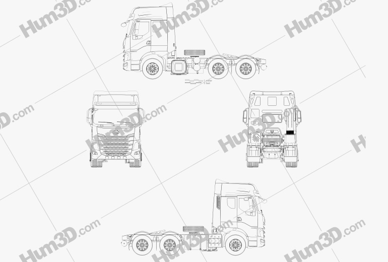 DongFeng Liuzhou H7 Camion Trattore 3 assi 2015 Blueprint