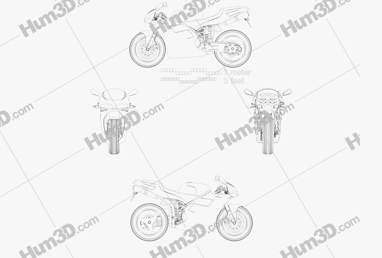 Ducati 748 Moto sportiva Disegno Tecnico