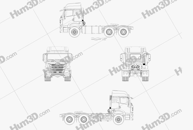 FAW Jiefang HAN V Tractor Truck 3-axle 2022 Blueprint