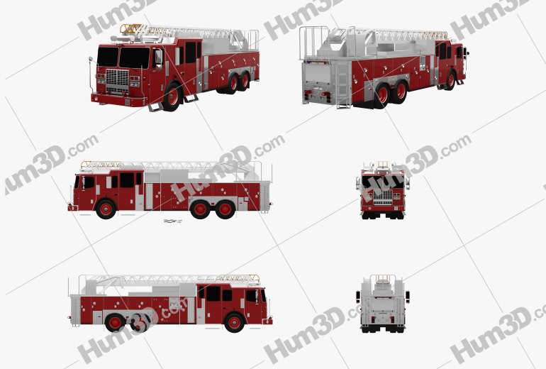 Ferrara Ultra HD-100 Rear Mount Aerial Ladder Fire Truck 2016 Blueprint Template