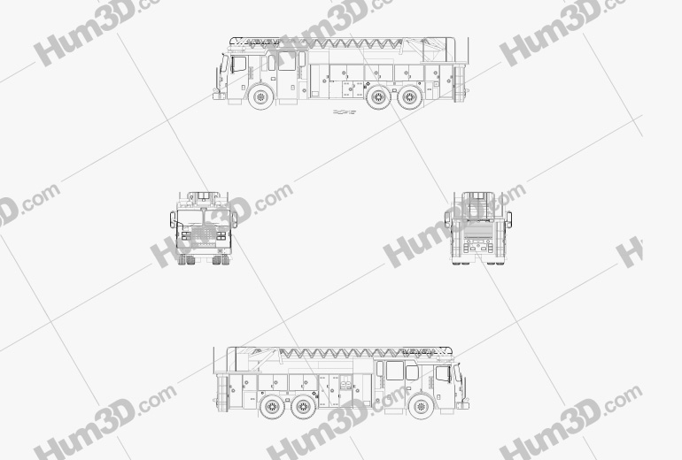 Ferrara Ultra HD-100 Rear Mount Aerial Ladder Fire Truck 2016 Blueprint