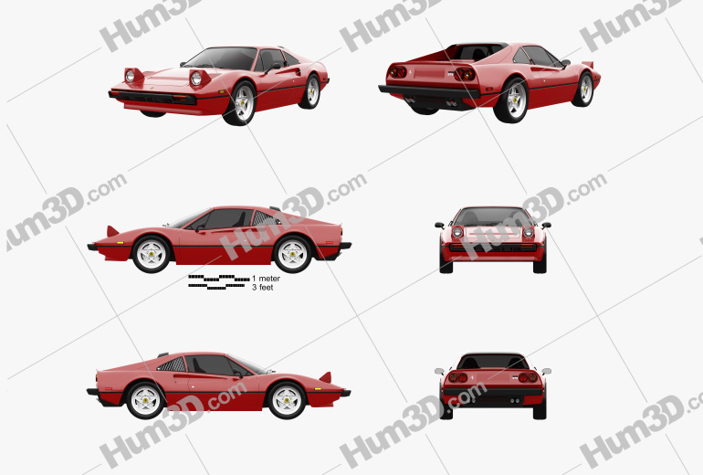 Ferrari 308 GTB / GTS 1975 Blueprint Template
