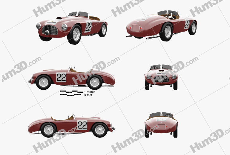 Ferrari 166MM Le Mans 1949 Blueprint Template