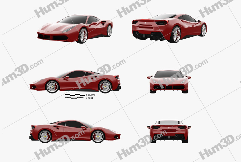 Ferrari 488 GTB 2016 Blueprint Template