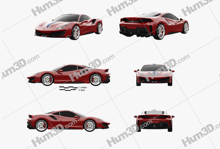 Ferrari 488 Pista 2018 Blueprint Template