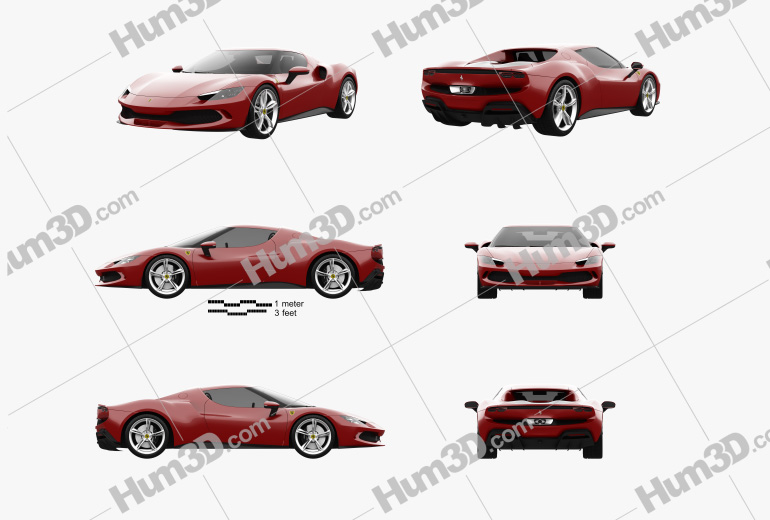 Ferrari 296 GTB 2021 Blueprint Template