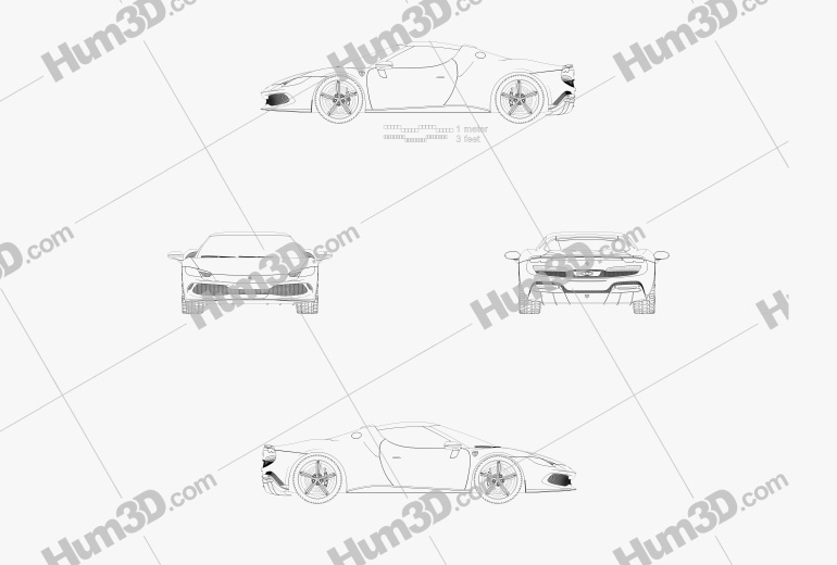 Ferrari 296 GTB 2021 Blueprint
