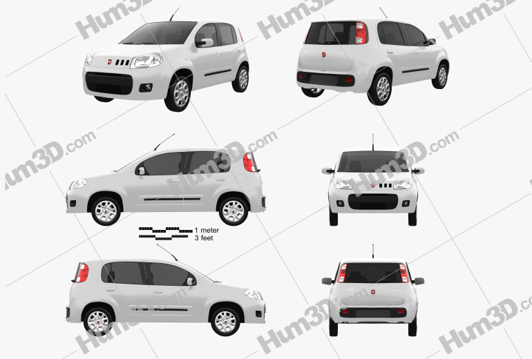 Fiat Uno Attractive hatchback 5-door 2014 Blueprint Template