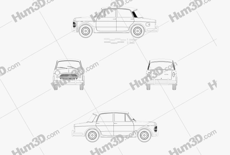 Fiat 1200 Granluce 1957 Disegno Tecnico