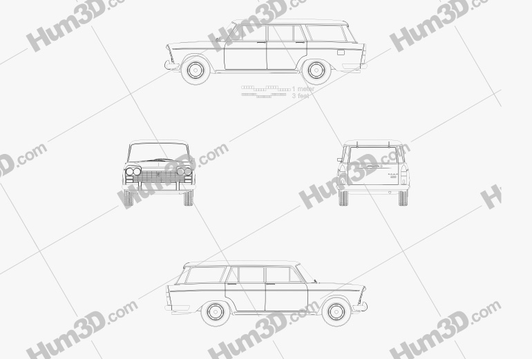 Fiat 2300 Familiare 1963 Blueprint