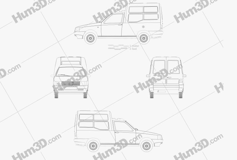 Fiat Fiorino Panel Van 2000 Чертеж