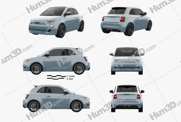 Fiat 500 la Prima France cabriolet 2022 Blueprint Template